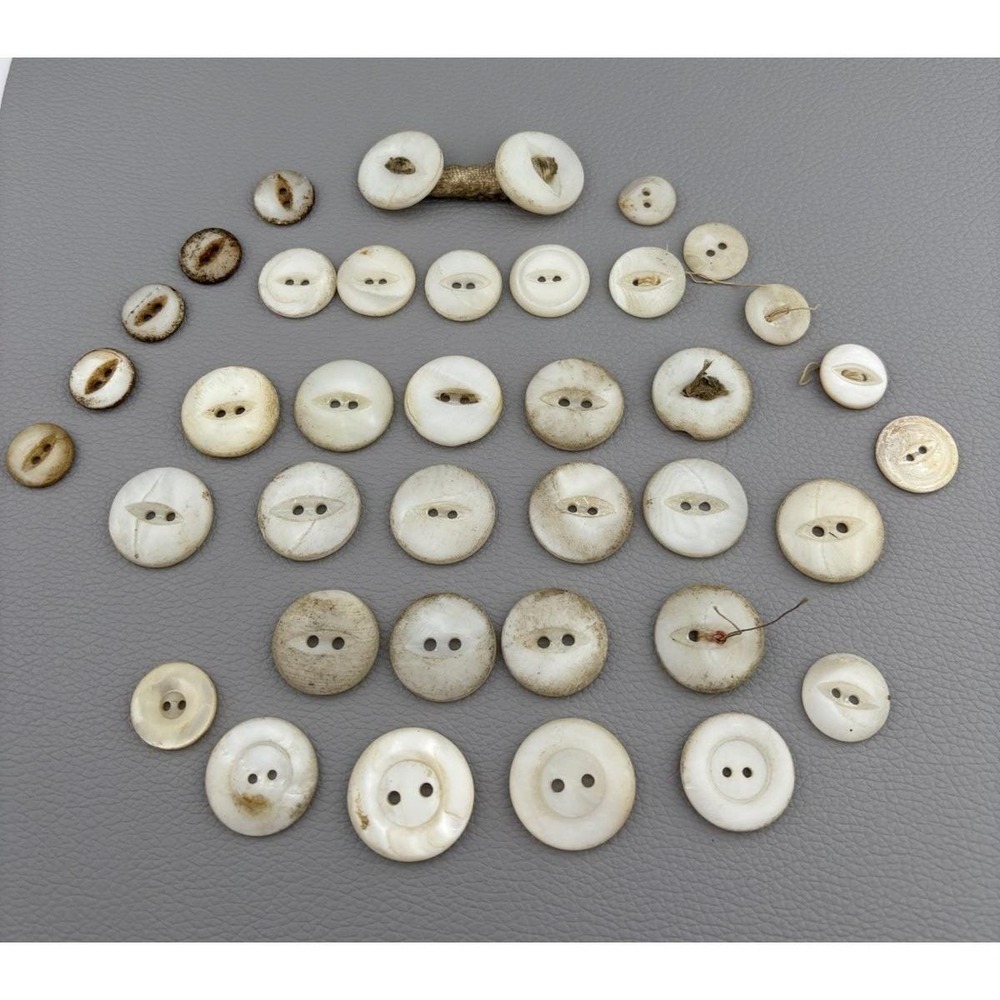 Antique Shell & Bone Buttons Lot – Mother of‎ Pearl Toggle ~35pcs Late 1800s
